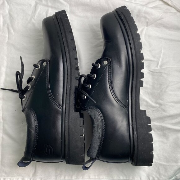 Skechers Mens Tom Cats Black Leather Utility Shoe With Padded Collar & Rubber Ou - Picture 4 of 7